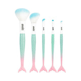 Soda Makeup Brush Set - 5 Piece Mermaid Tail Design for Travel & Daily Use