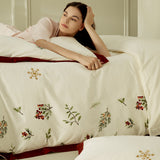 Luxury Christmas Floral Embroidery Cotton Duvet Cover Set | 3CARATS