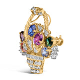 18K Yellow Gold 1 1/10 Cttw Diamond and Mixed Gemstone Floral Bouquet Pendant and Brooch Pin (G-H Color, VS1-VS2 Clarity)