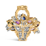 18K Yellow Gold 1 1/10 Cttw Diamond and Mixed Gemstone Floral Bouquet Pendant and Brooch Pin (G-H Color, VS1-VS2 Clarity)