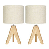 Set of 2 - Solid Wood Tripod Table Lamp with Beige Linen Drum Shade