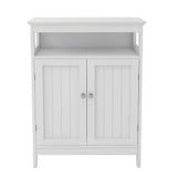 2-Door Bathroom Linen Cabinet with Storage Shelf in White Wood Finish