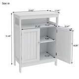 2-Door Bathroom Linen Cabinet with Storage Shelf in White Wood Finish