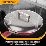 MASTERPAN Ceramic Nonstick Stovetop Oven Frypan & Skillet with Stainless Steel Lid & Utensils, Beet 9.5" (24cm)
