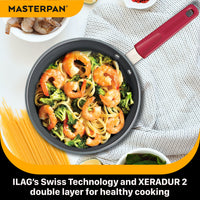 MASTERPAN Ceramic Nonstick Stovetop Oven Frypan & Skillet with Stainless Steel Lid & Utensils, Beet 9.5" (24cm)