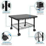 Multipurpose Black Metal 2-Tier Mobile Under Desk Printer Stand Cart w/ Casters