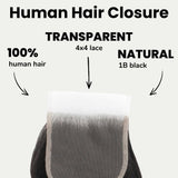 Malaysian Body Wave 4x4 Transparent Lace Human Hair Closure