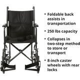 McKesson Lightweight Steel Transport Chair, Silver Vein Finish