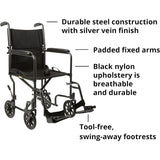 McKesson Lightweight Steel Transport Chair, Silver Vein Finish