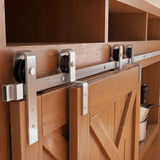 J-Strap Mini Bypass Cabinet Barn Door Hardware Kit | Brushed Nickel