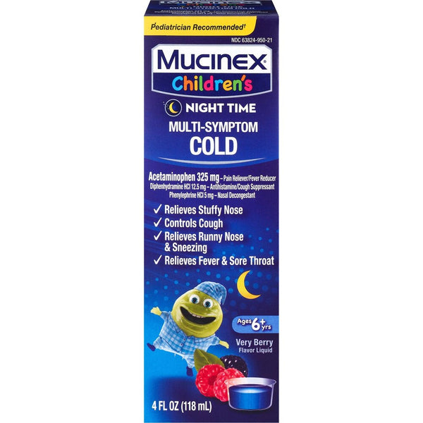 Mucinex Children's Nighttime Multi-Symptom Cold Relief Liquid, Very Berry, 4 oz