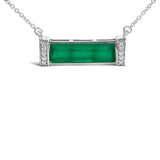 Sterling Silver Diamond Accent and Green Agate Bar Pendant Necklace