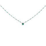 Sterling Silver Lab Created Emerald Bead Chain Necklace