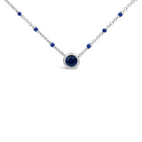Sterling Silver Created Sapphire Bead Chain Necklace 18 Inch