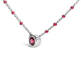 Sterling Silver Rhodolite Enamel Bead Chain Necklace 18 Inch