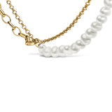 18K Yellow Gold Vermeil Cultured Pearl Strand Necklace with Rolo and Paperclip Chain