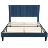 Full size Modern Navy Blue Velvet Upholstered Platform Bed with Headboard