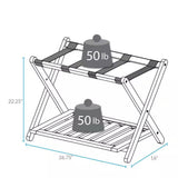 Solid Wood Luggage Rack with Bottom Storage Shelf in Natural with Black Straps