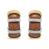 18K Yellow and White Gold Flash Plated .925 Sterling Silver Clear Brown Enamel 9/10 Cttw Round Diamonds Huggie Hoop Earrings (F-G Color, VS1-VS2 Clarity)