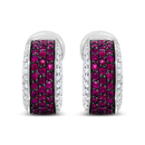 18K White Gold and Black Rhodium Plated 3/4 Cttw Round Diamonds and 1mm Round Red Ruby Huggie Hoop Earrings (F-G Color, VS1-VS2 Clarity)