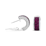 18K White Gold and Black Rhodium Plated 3/4 Cttw Round Diamonds and 1mm Round Red Ruby Huggie Hoop Earrings (F-G Color, VS1-VS2 Clarity)