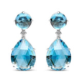 18K White Gold 1/5 Cttw Diamond with Round London Blue Topaz and 20 x 15mm Pear Cut Sky Blue Topaz Gemstone Dangle Earring (G-H Color, SI1-SI2 Clarity)