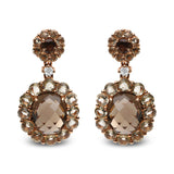18K Rose Gold Diamond Accent and  Lemon and Oval Smoky Color Quartz Gemstone Dangle Drop Earring (G-H Color, SI1-SI2 Clarity)