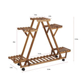 Indoor Outdoor Solid Wood Triangular Multi-Tier Plant Stand with Locking Wheels