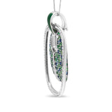 .925 Sterling Silver Green Enamel Pendant with 1/2 Cttw Diamond, Sapphire, and Tsavorite Openwork Statement 18" Pendant Necklace (F-G Color, VS1-VS2 Clarity)