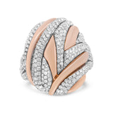 18K Rose and White Gold 1 7/8 Cttw Diamond and Gold Textured Dome Cocktail Ring (F-G Color, VS1-VS2 Clarity) - Size 6.5
