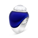 18K White Gold 14mm White Quartz and 1/5 Cttw Diamond Halo with Blue Enamel Dome Ring (F-G Color, VS1-VS2 Clarity) - Ring Size 7