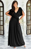 KOH KOH Womens Sexy Cap Short Sleeve V-Neck Flowy Cocktail Gown, Size XL