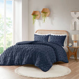 Twin/Twin XL 2 Piece Navy Pompom Microfiber Hypoallergenic Comforter Set