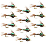 Bead Head Flash Back Pheasant Tail Nymph 1 Dozen Fly Fishing Flies  Size 12