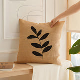 Ocean Home Jute Throw Pillow Cover Set - 2 Leaf Pattern 50x50cm - Natural Fiber, Boho, Rustic Decorative Cushion Covers
