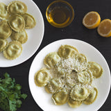 Cacio e Pepe Bundle with Bucatini, Spinach and Roasted Corn Ravioli