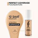 Flormar Perfect Coverage Foundation 121 Golden Neutral - Long-Lasting, SPF 15 Foundation for All Skin Types