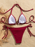 Shell Decoration Ribbed Bikini Women Swimwear Female Swimsuit Two-pieces Bikini Set Halter Strappy Bather Bathing Suit Swim Lady