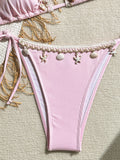 Shell Decoration Ribbed Bikini Women Swimwear Female Swimsuit Two-pieces Bikini Set Halter Strappy Bather Bathing Suit Swim Lady