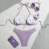 Sexy Wrinkled Halter Brazilian Bikini Women Swimwear Female Swimsuit Two-pieces Bikini Set High Cut Bathing Suit Swim Beach Wear