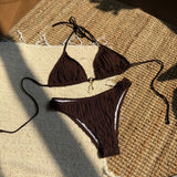 Wrinkled Halter Bikini Women Swimwear Female Swimsuit Two-pieces Bikini Set Brazilian Bather High Cut Bathing Suit Swim Lady