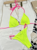 Neon Halter Ribbed Bikini Female Swimsuit Women Swimwear Two-pieces Bikini Set Padded Bather Bathing Suit Swim Lady Beachwear