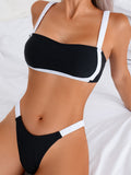 Splicing Micro Thong Bikini Women Bandeau Swimwear Female Swimsuit Two-pieces Bikini Set High Cut Bather Bathing Suit Swim Lady