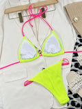 Neon Halter Ribbed Bikini Female Swimsuit Women Swimwear Two-pieces Bikini Set Padded Bather Bathing Suit Swim Lady Beachwear