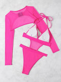Neon Long Sleeve High Cut Out Women Swimwear One Piece Swimsuit Female Mesh Monokini Bather Bathing Suit Swim Lady Beachwear