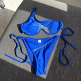 One Shoulder Mesh Bikinis Underwired V-Bar Bikini Women Swimwear Female Swimsuit Two-pieces Bikini Set Push Up Bathing Suit Swim