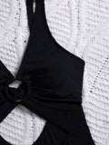 S - XL Tummy Cut Out Women Swimwear One Piece Swimsuit Female High Cut Monokini Metal Rings Bather Bathing Suit Swim Beachwear