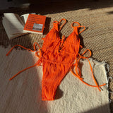 Deep V Neck Halter Wrinkled Female Swimwear One Piece Swimsuit Women Backless Monokini High Cut Bather Bathing Suit Swim Lady