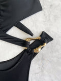 Sexy Tummy Cut Out Halter Women Thong Swimwear One Piece Swimsuit Female High Cut Monokini Rings Bathing Suit Swim Beach Wear