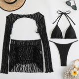 4PCS with Mesh Skirt Long Sleeve Micro Bikini Female Swimsuit Women Swimwear Four-pieces Bikini Set Bathing Suit Swim Beachwear
